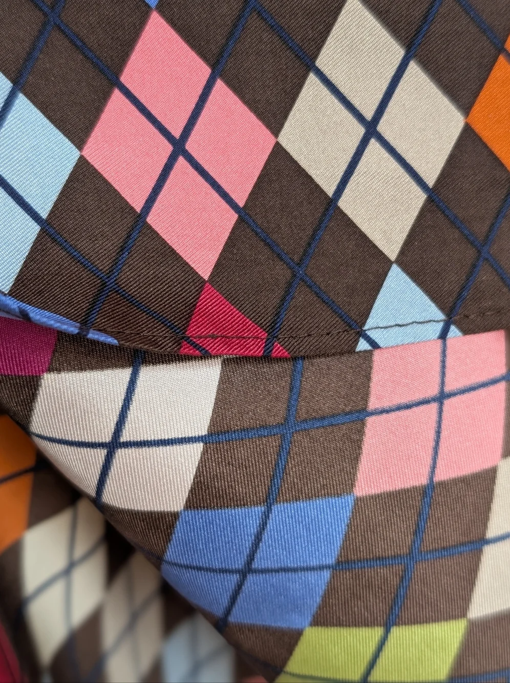 100% Silk Scarf Argyle Style Diamond Geometric 36x36